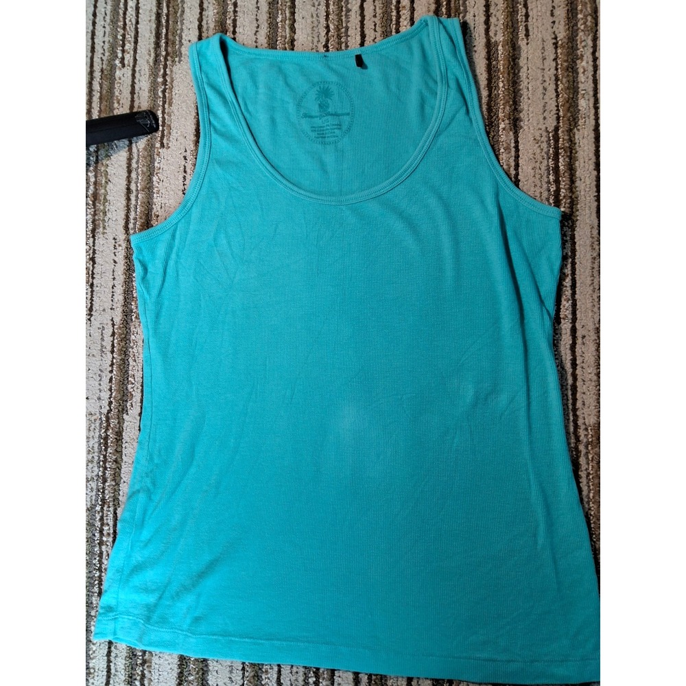 Tommy Bahama Womens Large Turquoise Blue Ribbed Knit Scoop Neck Tank Top